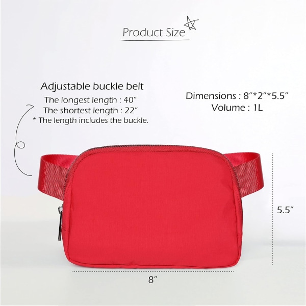 Unisex mini belteveske med justerbar stropp Liten midjeveske for WELLNGS red