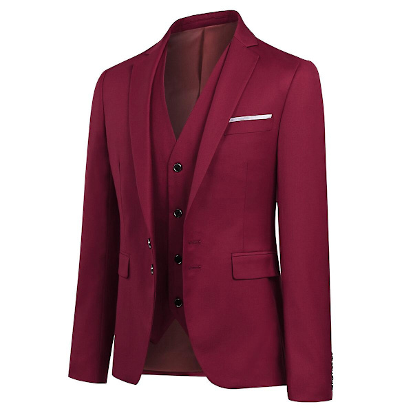 Allthemen Miesten Business Blazer Yksivärinen Slim Fit Takki-WELLNGS Dark Red XS
