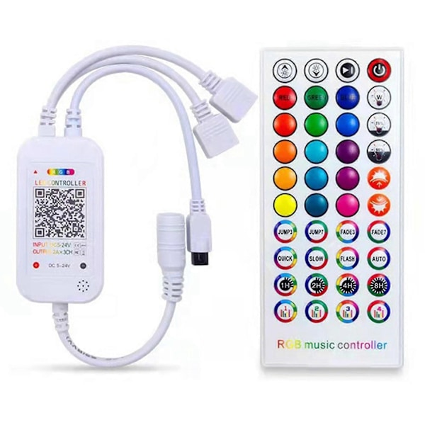 Dc5-24v Bluetooth LED-styrenhet + 40-knappars fjärrkontroll App-kontroll och musiksynkronisering Rgb Ir Rf för 50-WELLNGS