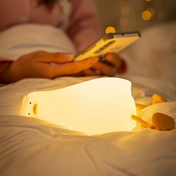 Liggende and Natlampe, LED Squishy Duck Lampe, Cute Light Up-WELLNGS