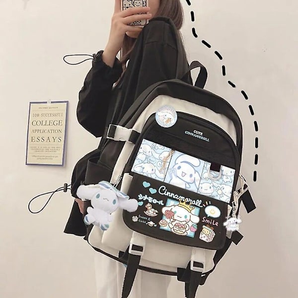 Anime Sanrio Plyschleksak Cinnamoroll Ryggsäck Barn Flicka Pojke Svart Blå Skolväska Kawaii Student Skolväska Dator Stor Present Ryggsäckar-WELLNGS D