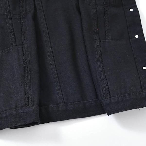 Dame Vår og Høst Frakk Ensfarget Ermeløs Denim Jakke Jakke-WELLNGS Black s