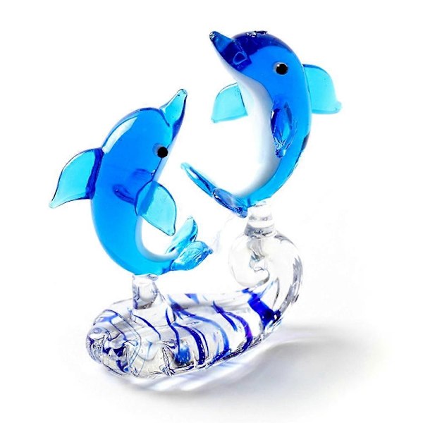 Blå Delfin Miniature Håndblæst Glas Havfisk Figur Dyr Statue Samlerobjekt Dekorationsgaver - WELLNGS style3643