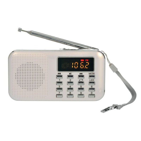 Bärbar radio, FM Am batteri och nätverksradio, mp3, högtalare, stöd TF-kort/ USB, ficklampa-WELLNGS white