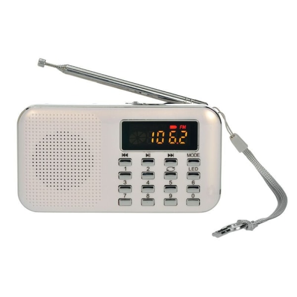 Bärbar radio, FM Am batteri och nätverksradio, mp3, högtalare, stödjer TF-kort/ USB, ficklampa-WELLNGS white