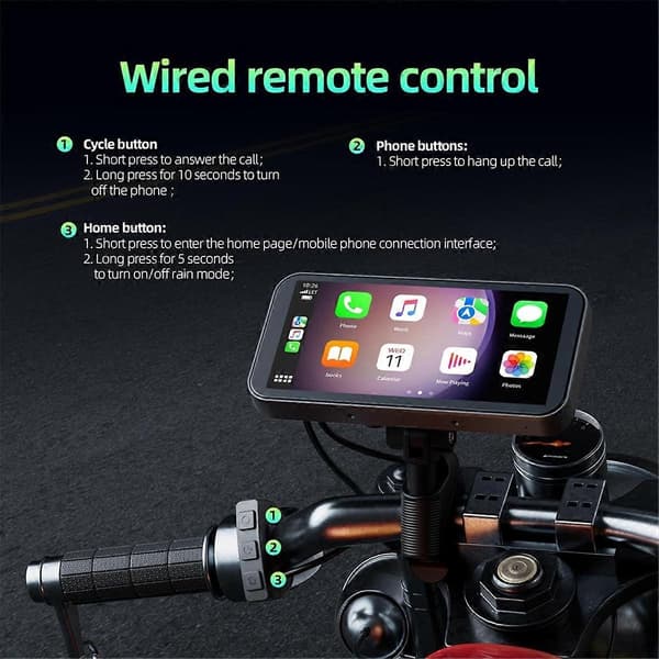Motorcykel Carplay Skærm, Trådløs CarPlay & Android Auto med Design Mount 6.25 Tommer Touchscreen Navigation Bluetooth-WELLNGS