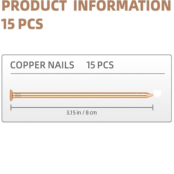 15 stk. kobbernegle til at dræbe træstubberødder, 3,14 tommer lange rene kobbernegle med bor, stubfjernelsesspik - WELLNGS 0 0