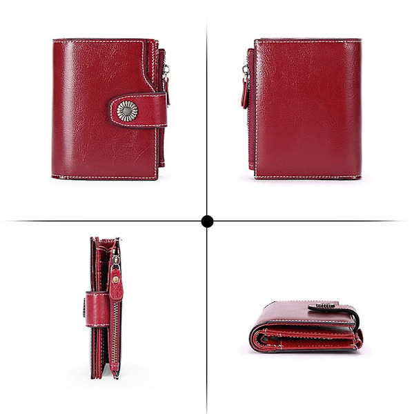 SENDEFN 5206 RFID-blockerande plånbok i läder med flera kortfack för kvinnor - WELLNGS Wine red
