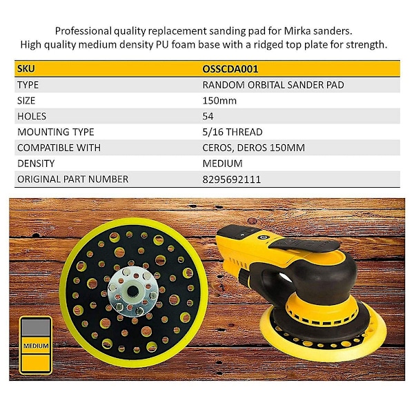 150mm 5/16 gevind 52 hul medium densitet tilfældig orbital slibemaskine krog & sløjfe bagplade kompatibel w-WELLNGS