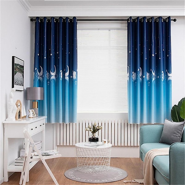 Yksinkertainen moderni maalaistalon makuuhuoneen pimennysverho painetulla kankaalla - WELLNGS Blue 100*200