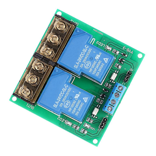 2-Kanals DC 24V 30A Relämodulkort Optokopplarisolering Hög/Låg Trigger-WELLNGS