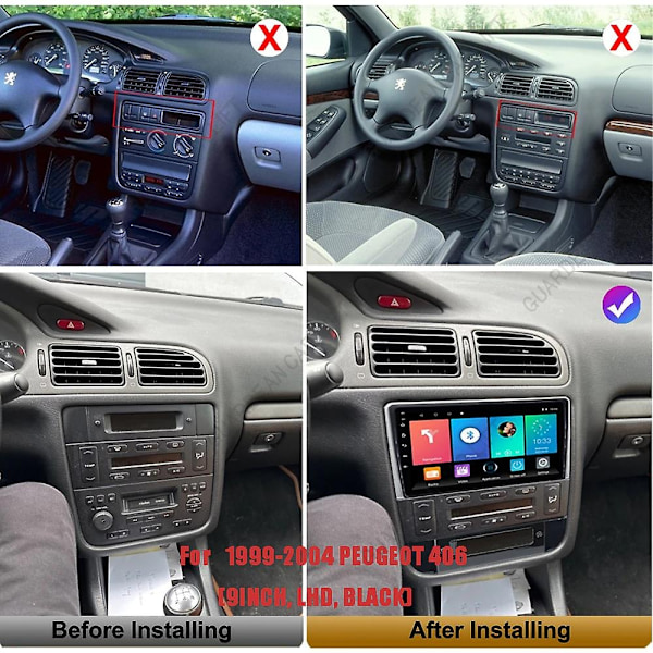 Til 1999-2004 PEUGEOT 406(9Inch) Bilradio Fascias Android GPS MP5 Stereoafspiller 2 Din Hovedenhed Panel Dash Frame Installation T-WELLNGS silver frame