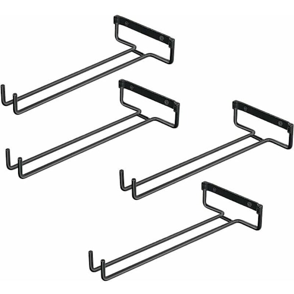 4 stk. glasophæng til hylde - Jern glasophæng til 4 glas - Væghængt vinglasophæng - Ophængt glasholder til vinkældre, barer, køkkener (sort)