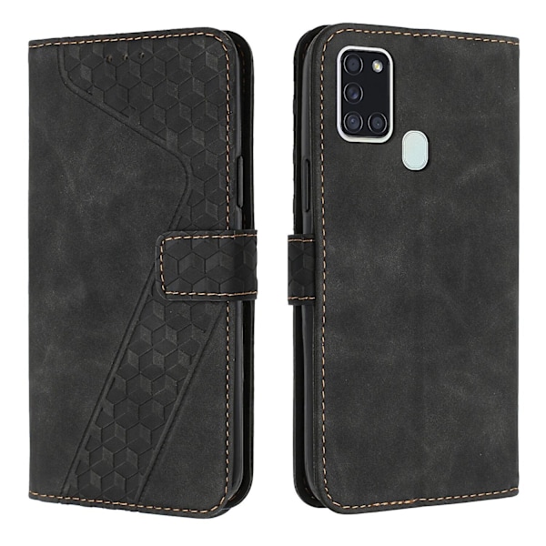 Samsung Galaxy A21S Telefonveske, PU Lær Lommebokdeksel Beskyttende Deksel Magnetisk Spenne Design Lommebok Kortspor Holder Telefonveske - WELLNGS Black