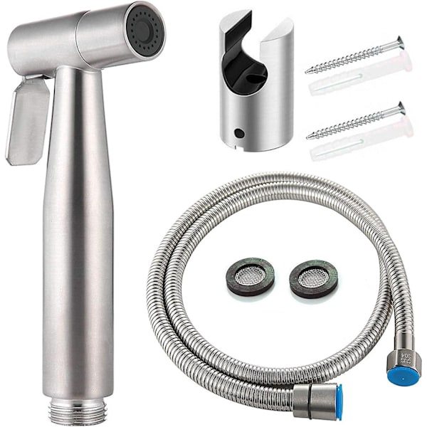Bidet WC-set med handdusch - Handdusch för toalett - Toalett-duschhuvud med slang + rostfritt stål stöd + 2 packningar (FMY)-WELLNGS