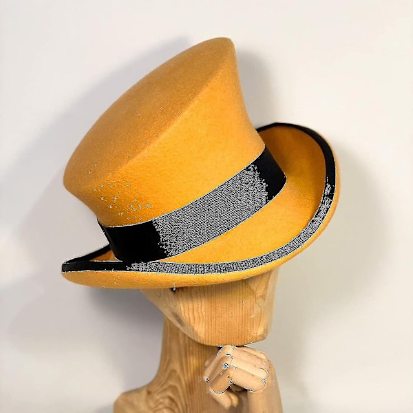 Asymmetrisk Topplue Ullhatt Dame Herre Unisex Hatt Steam Punk Hatt Topplue Mote Bånd Dekorativ Hatt Dekke Hode for Menn-WELLNGS Yellow