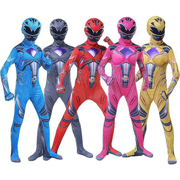 Power Rangers -kokovartaloasu, lasten cosplay-hyppyasu, juhlapuku - WELLNGS Grey Kid 100