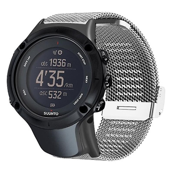 Suunto Ambit3 Peak/Ambit2 -kellolle tarkoitettu milanolaisesta ruostumattomasta teräksestä valmistettu verkkohihna - WELLNGS Silver