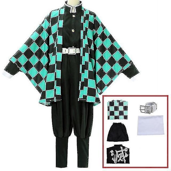 Demon Slayer Kimetsu No Yaiba Tanjirou Kamado Cosplay Kostyme Kimono Jule Anime Uniformsett for Voksne Barn-WELLNGS 5 piece set 160