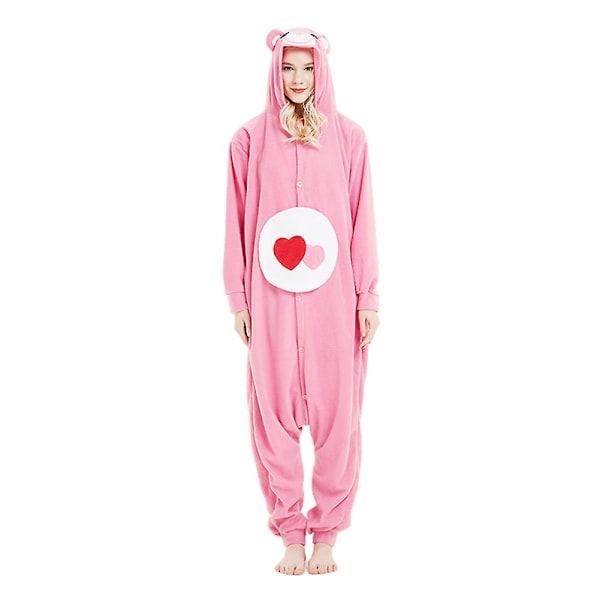 Cartoon Bear Onesie Pyjamas för Vuxna - Cosplay Kostym för Halloween - Mjuk Fleece Hemkläder-WELLNGS Rose red M