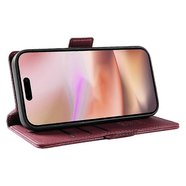 Kompatibelt med iPhone 16 Plus Fodral Plånbok Läder Telefonskal - WELLNGS Wine Red