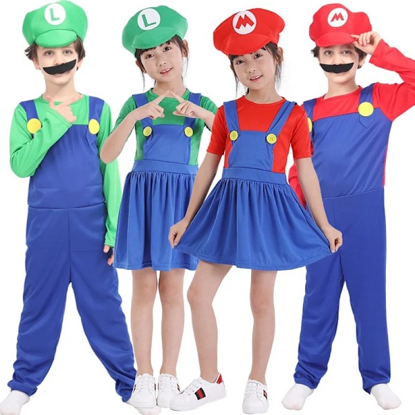 Voksne Børns Spil Sjove Super Brødre Mari Brødre Fantasia Jumpsuit Mænds Tøj Anime Cosplay Kostume Karneval Halloween Kostume M-WELLNGS M Girl Red style