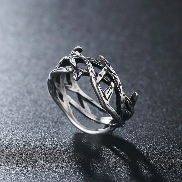 Christian Sacred Jesus Thorns Crown Vintage Titanium Steel Rings Crown of Thorns Ring-WELLNGS