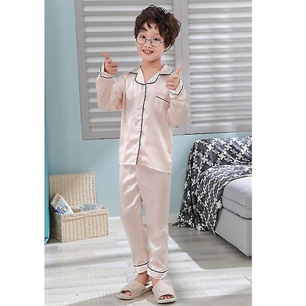 Barn Flicka Silke Satin Pyjamas Pyjamas Barn Höst Nattkläder Set Nattkläder Zszjb53-WELLNGS beige 12(8-9y)