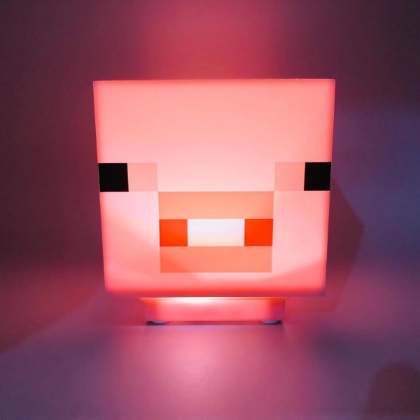 Minecraft Creeper-lampa, dekorationsnattlampa, LED-lampor med spelljud, uppladdningsbar, sänglampa för barn (rosa), storlek: 10×10×12cm-WELLNGS