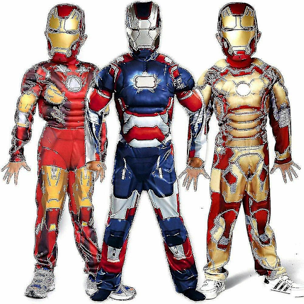 Børns Deluxe Iron Man Kostume_y Høj Kvalitet-WELLNGS Blue M 120-130CM