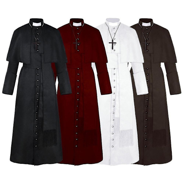 Solid Pastor Cos Kostym Halloween Präst Medeltida Retro Cosplay Kostym-WELLNGS Black M
