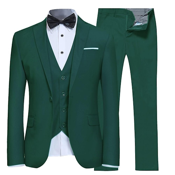 Yunclos herr 3 delar elegant gentleman affärsman slim fit kostym set-WELLNGS Green M