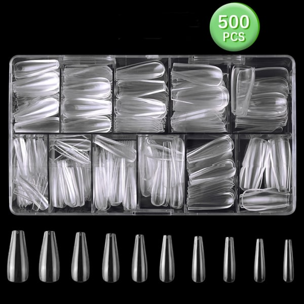 Fake Nails, 500 stycken Akrylnagelkapslar Klara naglar-WELLNGS