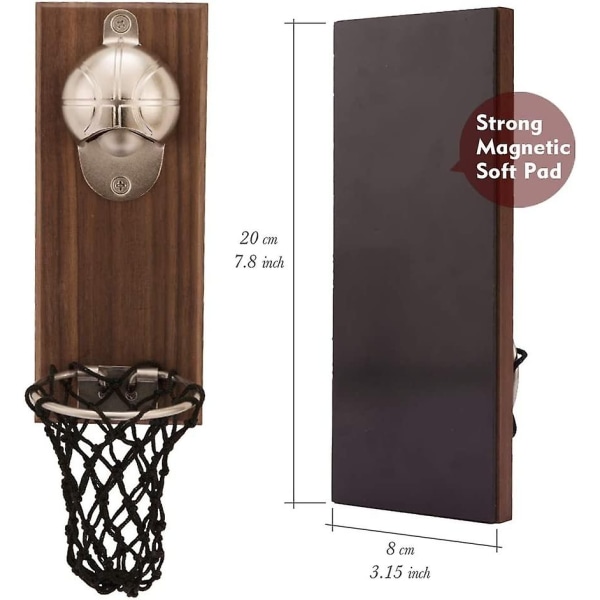 Magnetisk kylare flasköppnare basketboll ölöppnare väggmonterad flasköppnare med lock väggmonterad träflasköppnare hem bar dekoration S