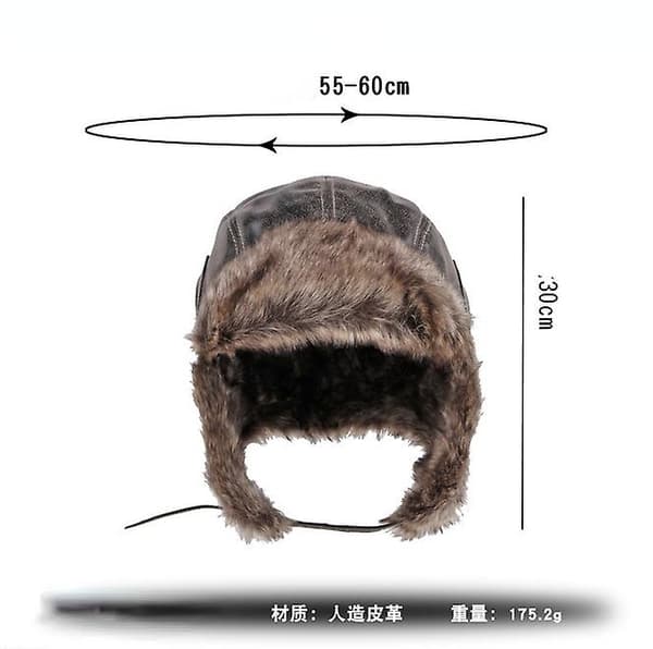 Aviator Læderhat Vinter Ski Pels Militær Pilot Hat - WELLNGS Brown