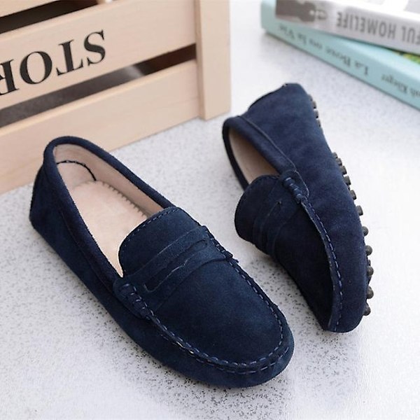 Dame Sko 2023 Ekte Lær Dame Flate Sko Casual Loafers Slip On Dame Flats Sko Moccasins Dame Kjøresko-WELLNGS Navy Blue 4