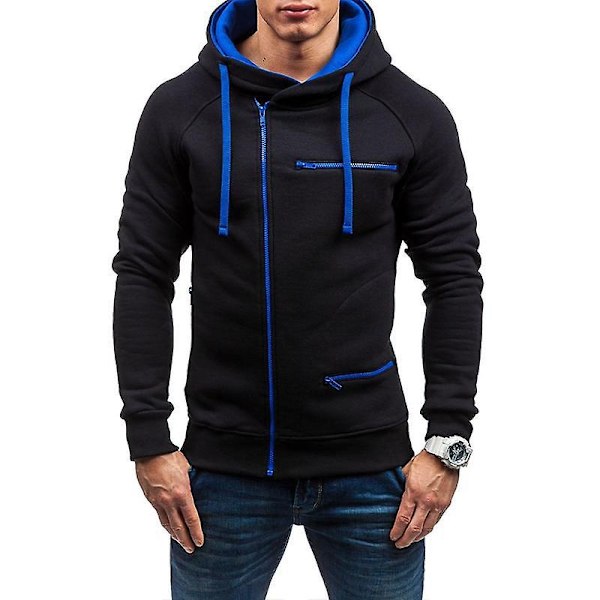 Miesten vetoketjullinen huppari, takki, huppari, hoikka istuvuus, hyppääjä, urheiluvaatteet - WELLNGS Black 3XL