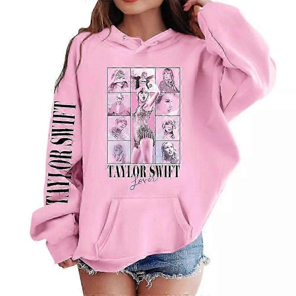 Taylor Swift Tryckt Barnflickor Huvtröja Casual Långärmad Hoodie Lös Pullover Topp - WELLNGS Pink 10-11 Years