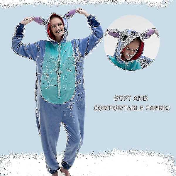 Fitted voksen én-delt pyjamas til mænd og kvinder, flanel rollespil dyre én-delt Halloween kostumer - WELLNGS BlueStitch 105cm