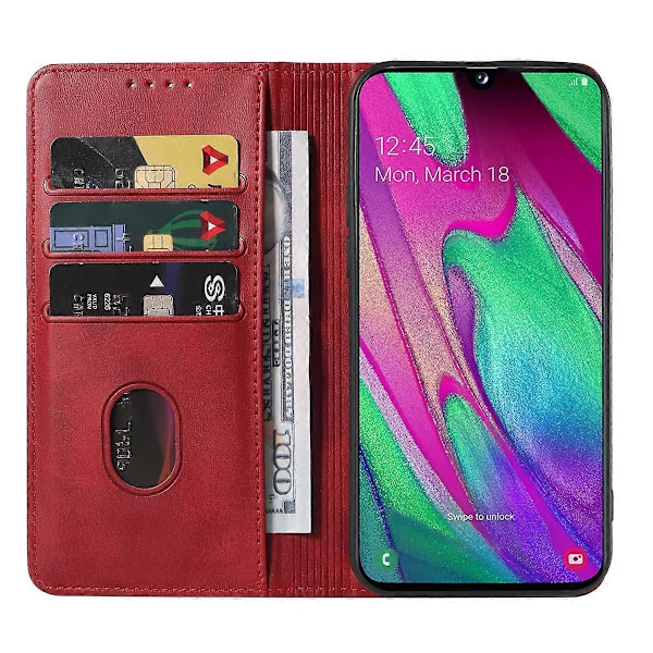 Yhteensopiva Samsung Galaxy A40 Magneettisuljettavan Nahkaisen Puhelinkotelon kanssa - WELLNGS Red