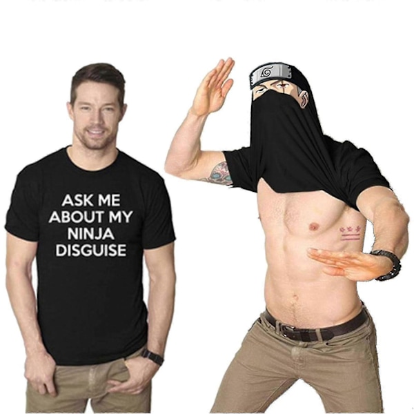 Mænd Spørg Mig Om Min Ninja Forklædning Flip T-Shirt Sjov Kostume Grafisk Humor Tee, 100% Ny - WELLNGS Black  Gray XS