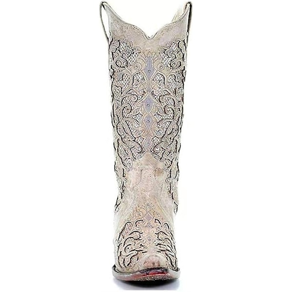 Naisten Teräväkärkiset Glitter-Hääkirjonta-Saappaat Kristalli Naiset Cowboy-Saappaat - WELLNGS BROWN 39