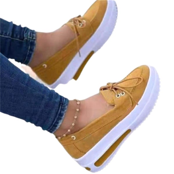 Kvindeskilte Platform Sneakers Snørebånd Slip-on Flade Sko til Daglig Casual - WELLNGS Yellow 38