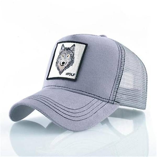Varg huvud keps andningsbar mesh keps varg huvud broderi baseboll keps män och kvinnor par keps lastbils keps förare keps-WELLNGS Gray