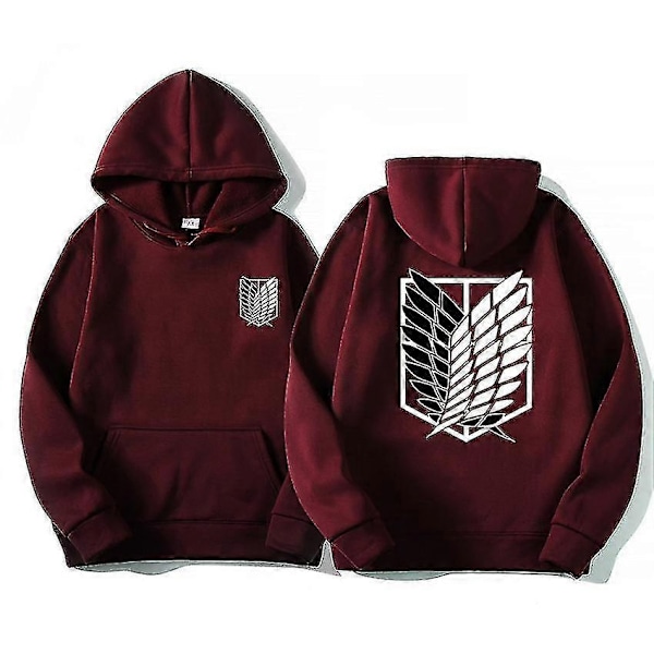Attack on Titan Miesten Huppari Anime Huppari Miesten Streetwear Pusero Harajuku Huppari Paita - WELLNGS wine red XXL