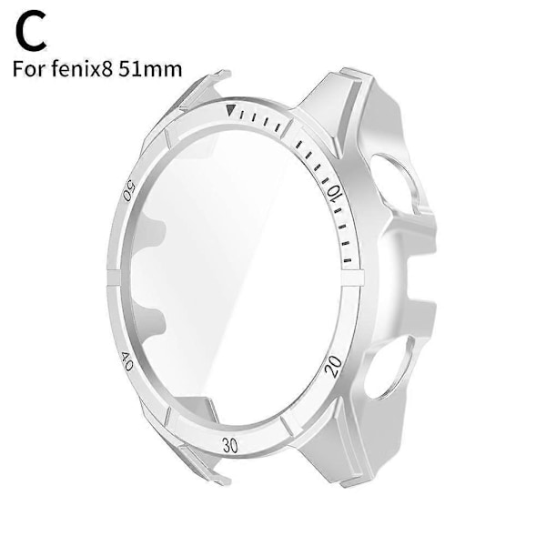 PC Beskyttelsesetui + Hærdet Glas til Garmin Fenix 8 51mm 47mm-WELLNGS Silver 51mm