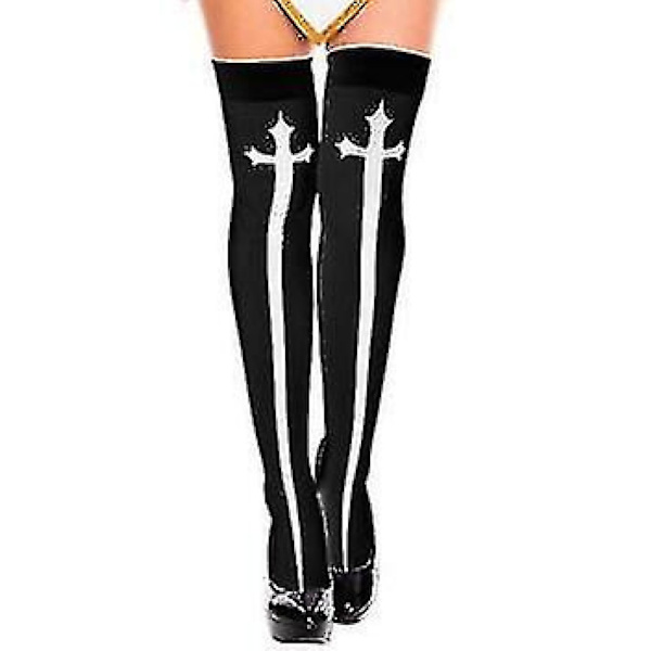 Mike Mike Naisten Seksi Nunna Cosplay-asu Karnevaali Halloween Fantasia Puku - WELLNGS Black Stocking M