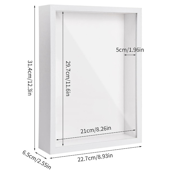 Skyggeboks A4, 5CM dyp boks fotoramme for bordplate og vegg, 3D bildeboks visningsboks for Craf-WELLNGS