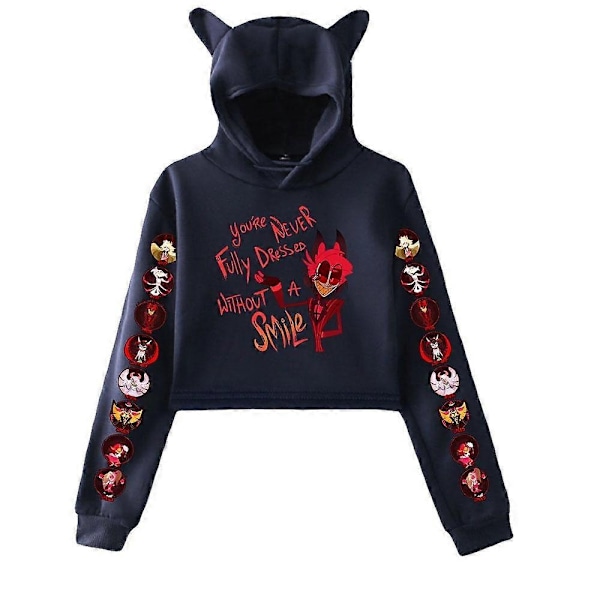 Korta Hoodies Dam Hazbin Hotel Dam Sweatshirt Träningsdräkt Långärmad Kvinnlig Cropped Top Mode Koreanska Kläder Harajuku-WELLNGS white XL
