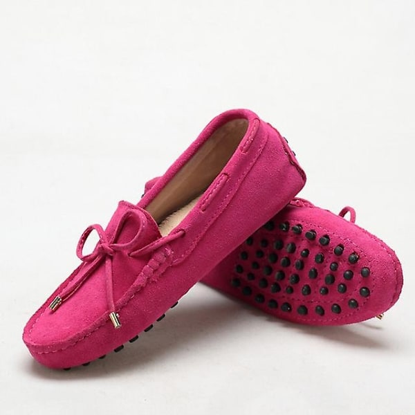 Damskor 2023 100% Äkta Läder Dam Platta Skor 13 Färger Casual Loafers Dam Flats Skor Mockasiner Dam Körskor-WELLNGS Peach Pink 10